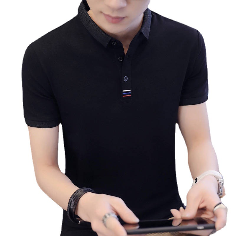 Camiseta de manga corta de los hombres de verano bordada más el tamaño camisa de polo de solapa jóvenes estudiantes camisa de fondo de media manga superior de color sólido