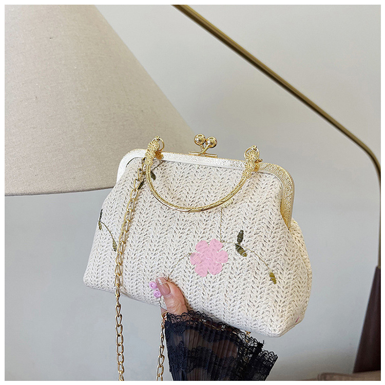 Fabric Straw Flower Square Evening Bags display picture 6