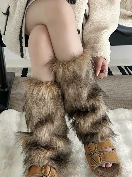 European and American Autumn and Winter Y2K Hot Girl Sock Covers, Warm Boot Covers, Faux Fur Cosplay Decorative Foot Covers, Furry Knee Pads and Leg Warmers