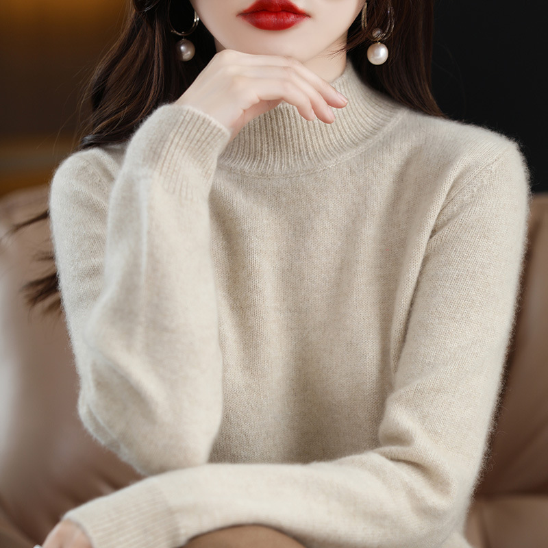 Autumn and Winter New Women's Sweater, Half-High Collar, Long-Sleeve, Loose-Fitting, Slimming, Versatile Pullover Knitwear, Thick Autumn and Winter New Women's Sweater, Half-High Collar, Long-Sleeve, Loose-Fitting, Slimming, Versatile Pullover Knitwear, Thick
