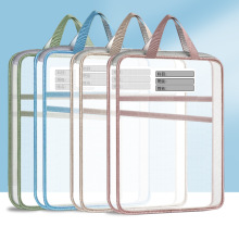 L型科目分类袋小学生拎书袋作业补习袋手提透明文件袋拉链式网纱