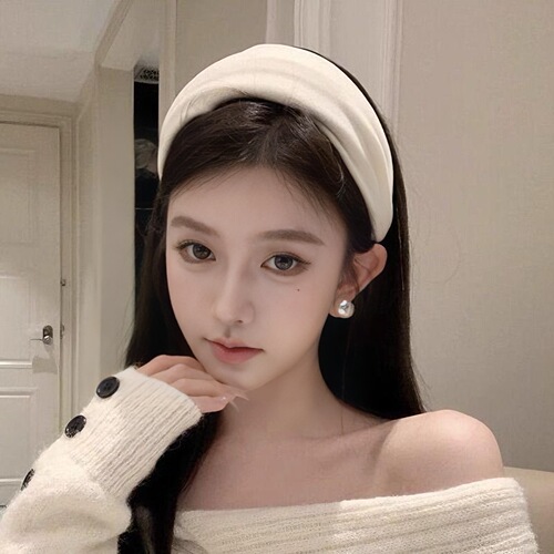 Retro-Style High-End Pure White Wide-Band Headband Simple High-Crown Hair Accessory for Women, Sophisticated Facial Cleansing Hair Headband