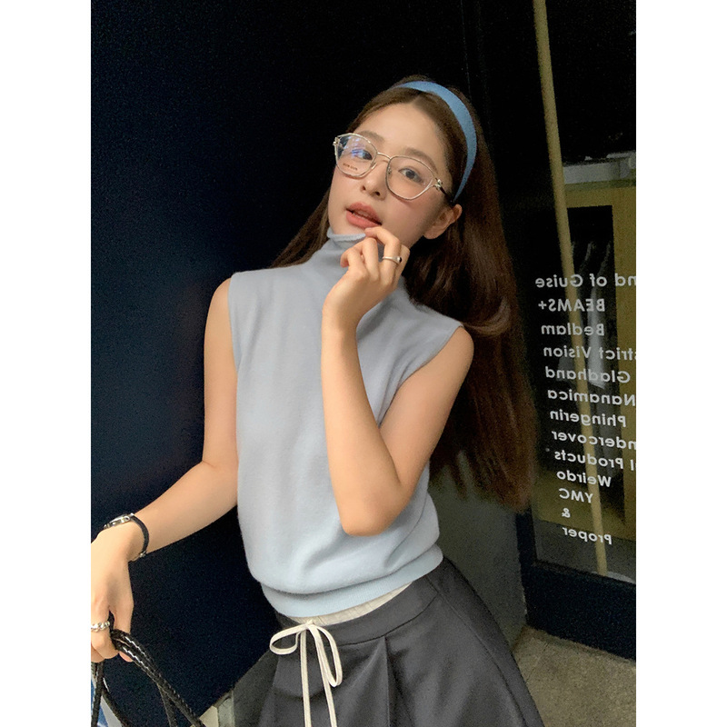 Trendy Dt Etolie9 Colors Optional Versatile Turtleneck Sweater Women's Autum Knitted Vest Women's Outer Sleeveless Top