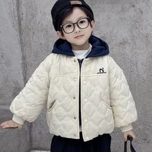 男童帅气棉衣外套2025秋冬新款儿童韩版时尚简约洋气连帽外套批发