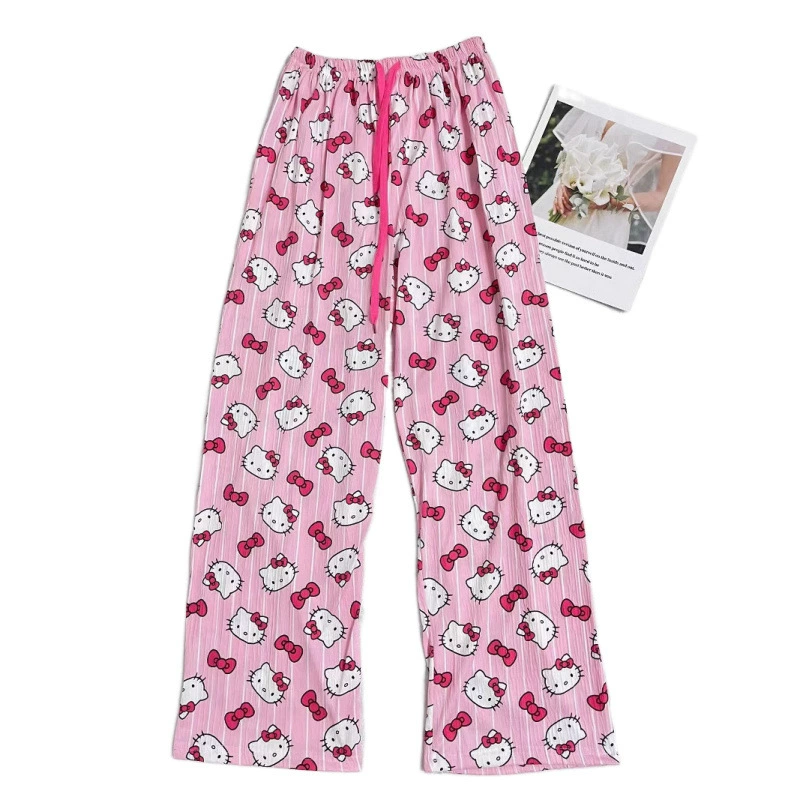 Hello Kitty, летние тонкие милые брюки с кулиской