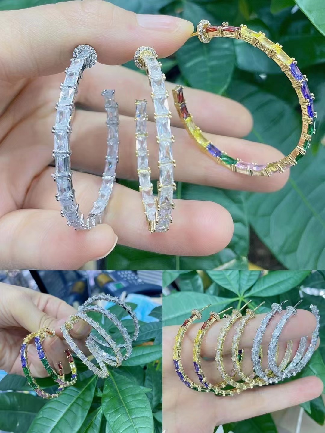 Daily Occasion Copper Material C Shape Pattern Exaggerated C Shape Plating Inlay Copper Zircon Earrings