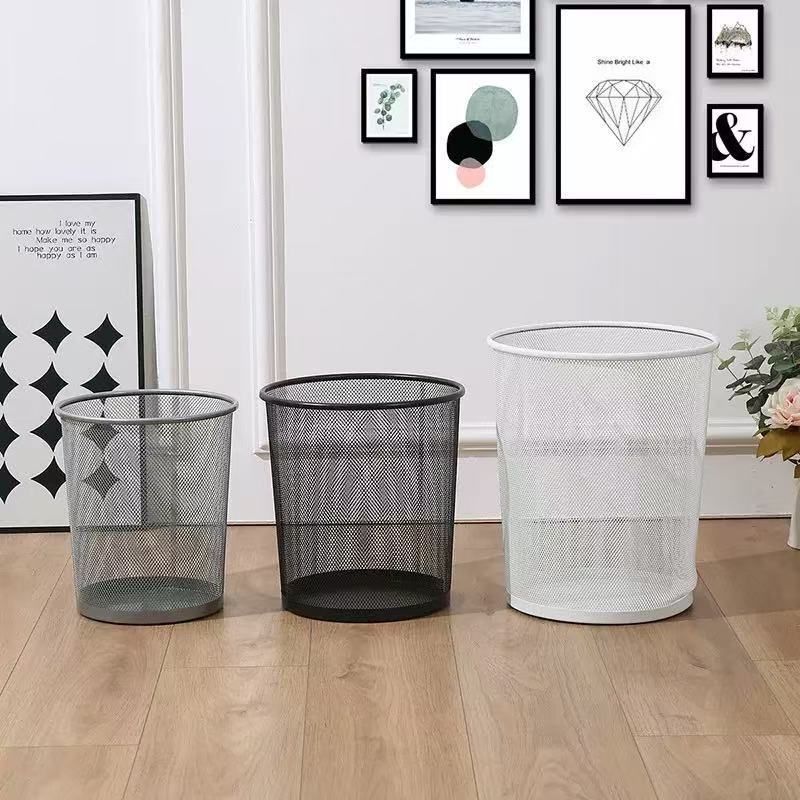 Metal Hollow-Out Household Storage Bin, Large Capacity Round Trash Can, Iron Art Kitchen Storage Bin, Trash Bin