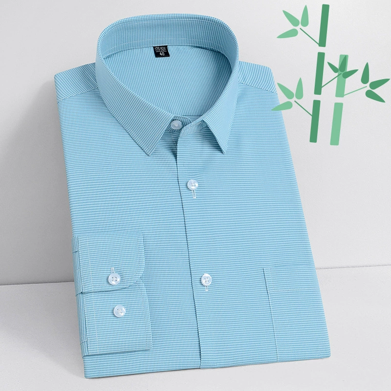 Новая весенняя мужская рубашка из бамбукового волокна в стиле кэжуал, модная мужская рубашка без глажки, стройная, в мелкую клетку, с длинным рукавом