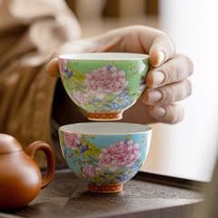 エナメル彩喜上眉先品茗杯陶磁器茶杯宮廷風主人杯茶碗家庭用工夫茶杯