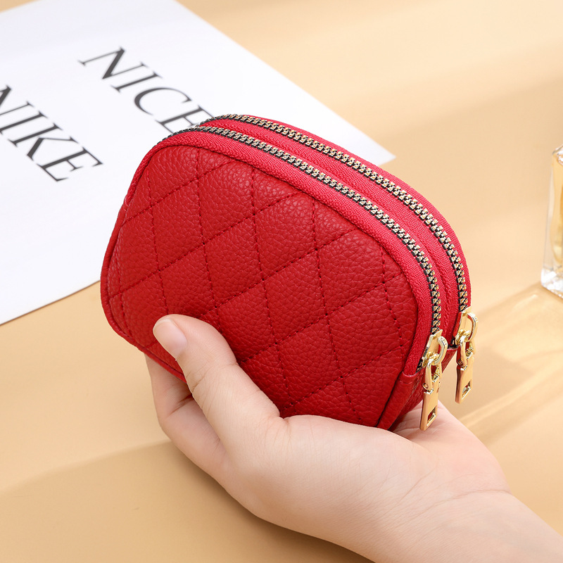 Nuevo portátil mini billetera de niñas, coche de diamante, costura de doble cremallera, monedas, bolso de cambio, bolso de cambio, piel pu