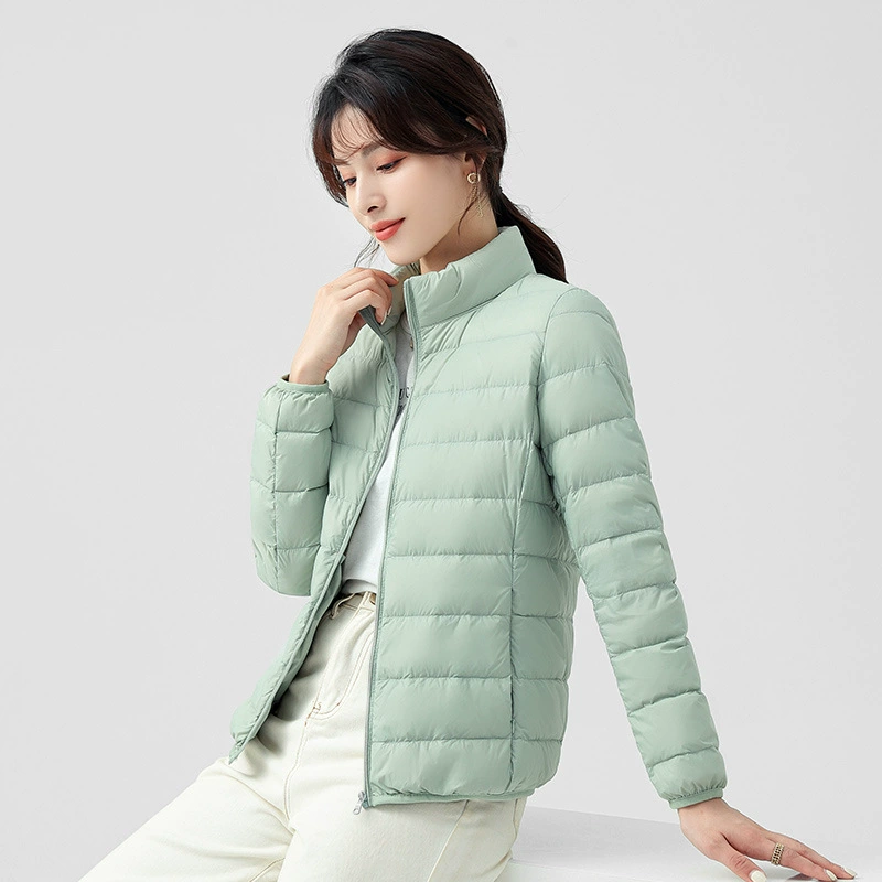 Трансграничный пуховик для женщин, новинка 2024, зимний короткий воротник-стойка, легкий тонкий теплый белый утиный пуховик для женщин