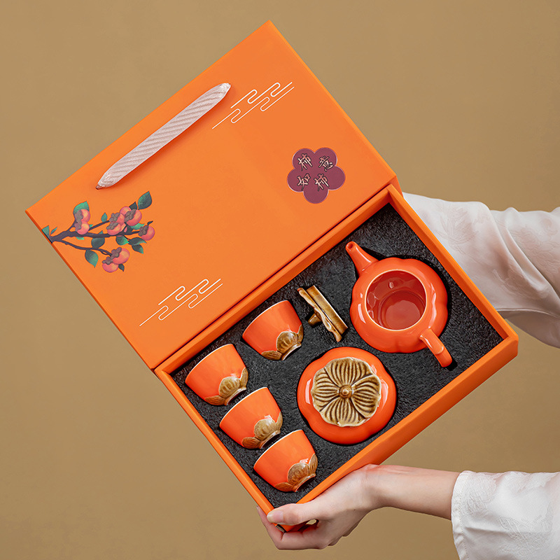 Caixa de regalo de caqui, tetera de té, regalos personalizados de cerámica, regalos comerciales, regalos de acompañante