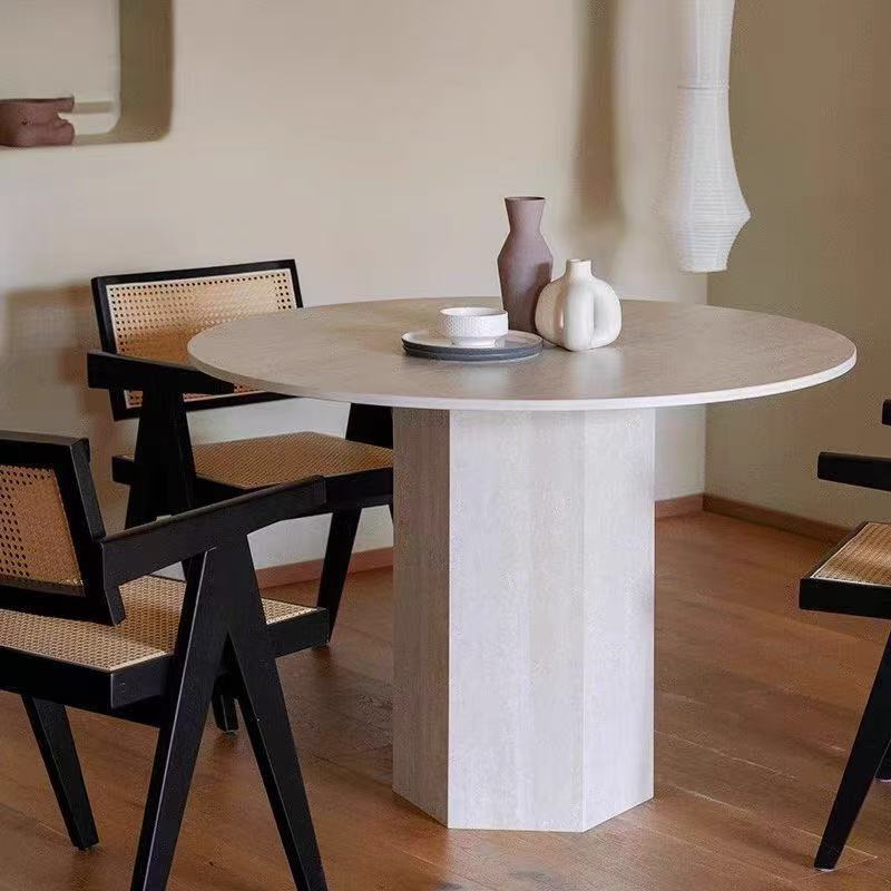 Wabiji, tablero de roca de viento antiguo, mesa redonda de diseño, mesa de modelo de diseño, mesa de comedor de alta gama, apartamento pequeño, mesa de comedor de tablero de roca de travertino redondo
