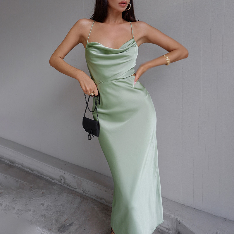 backless solid color slip dress NSAFS135535