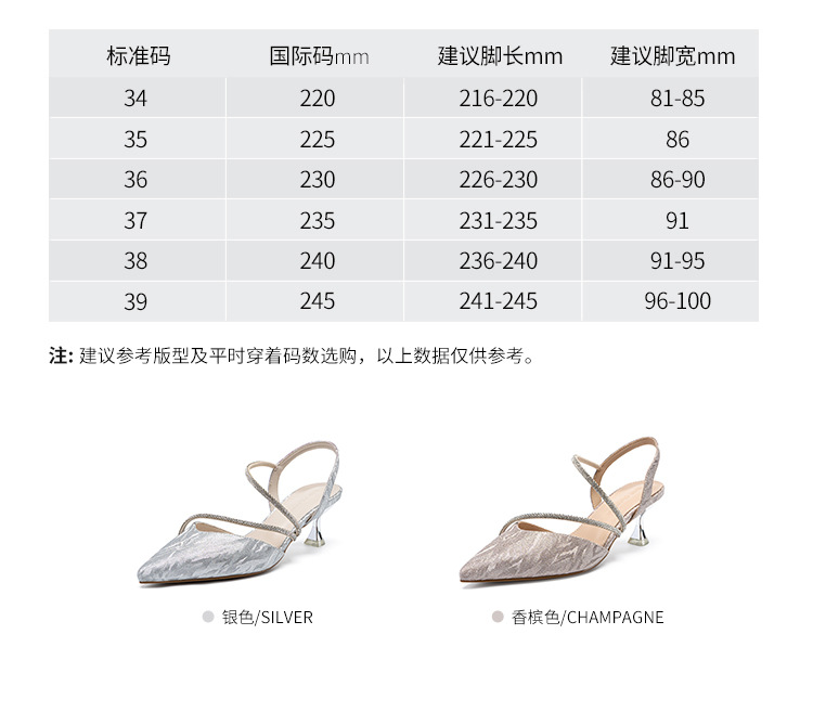 Sandal cao gót nữ mũi nhọn bít mũi đính đá phong cách Pháp — Y781 màu bạc chi tiết 8
