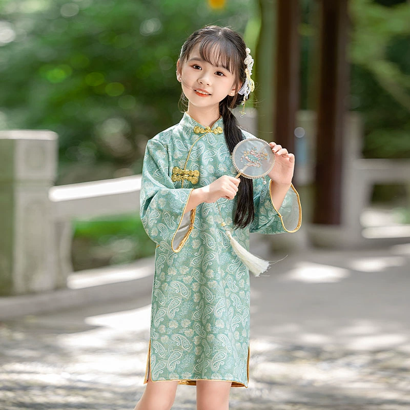 Детский осенний чхонсам, ретро бархатное этническое платье, Hanfu, этнический стиль