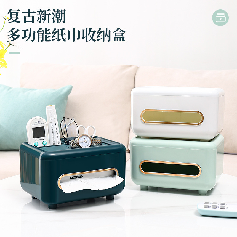 Caja de toallas de escritorio, caja de extracción de papel de lujo, caja de almacenamiento de control remoto multifuncional, almacenamiento de toallas domésticas