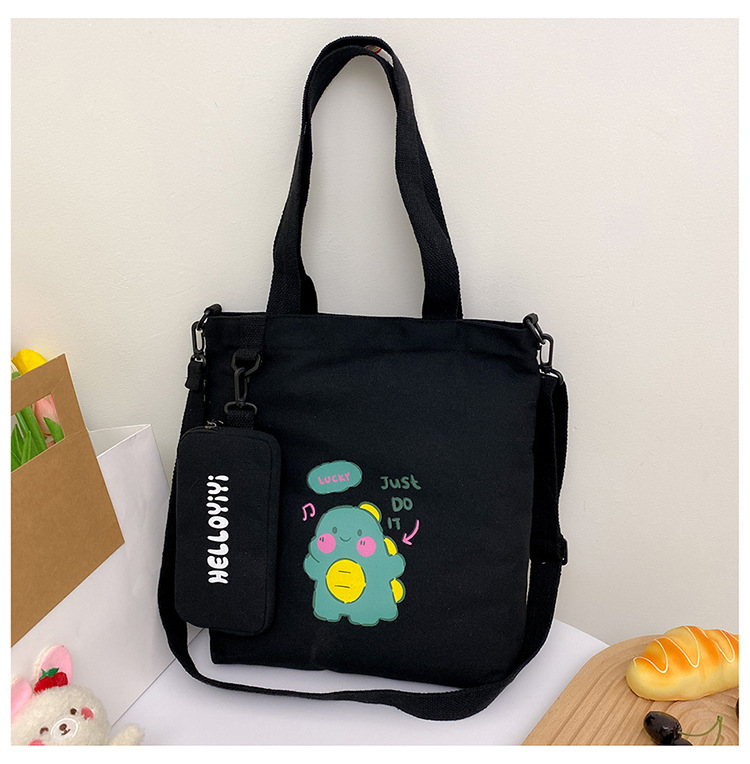 Summer, Spring Season Women'S Gender Women's Cute Letter Dinosaur Canvas Shopping Bags