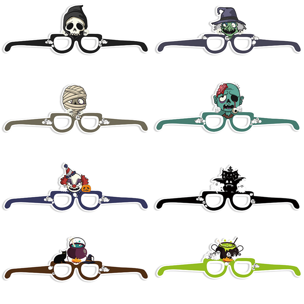 Transfronterizo nuevo Halloween gafas de papel niños adultos fantasma Festival de fiesta de vestir accesorios cráneo bruja gafas marco