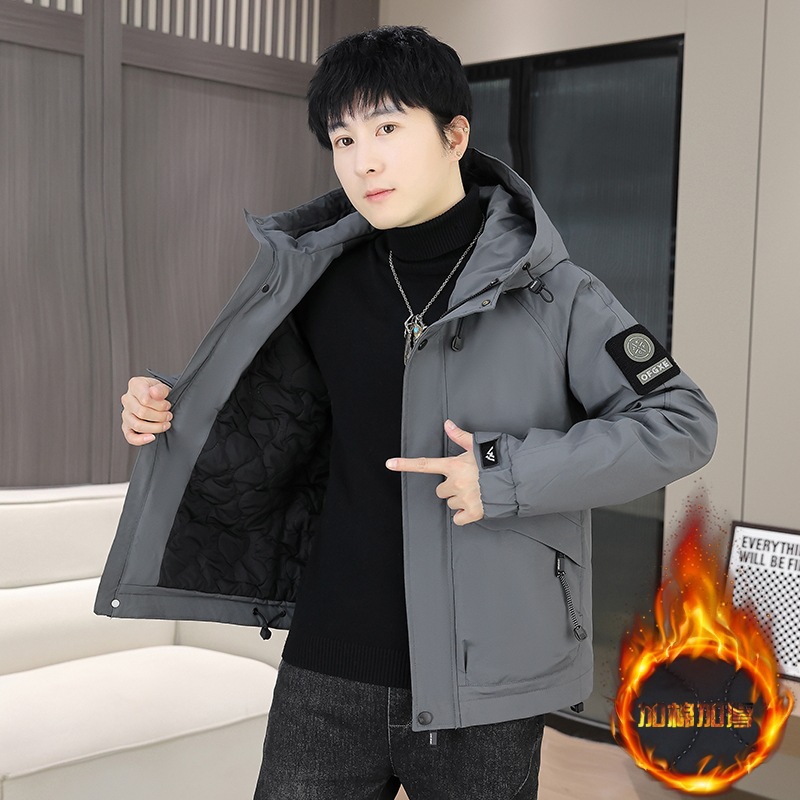 작업복 코튼 패딩 재킷 남성 겨울 누빔안감 후드 재킷 십대 패션 브랜드 따뜻한 자켓 코튼 패딩 재킷