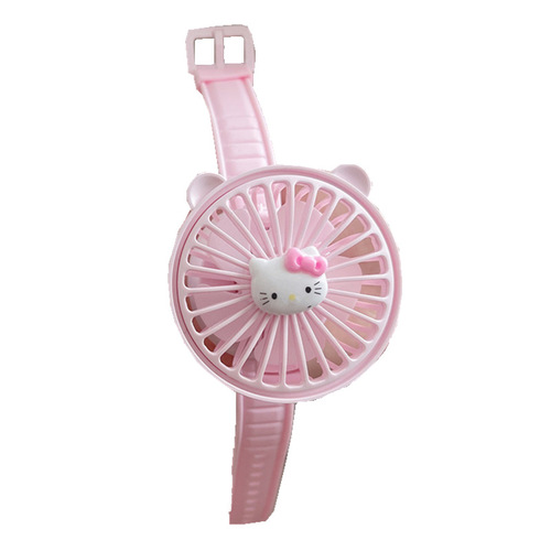  New Cute KT Cat Watch Fan USB Charging Mini Portable Handheld Small Fan Student Silent