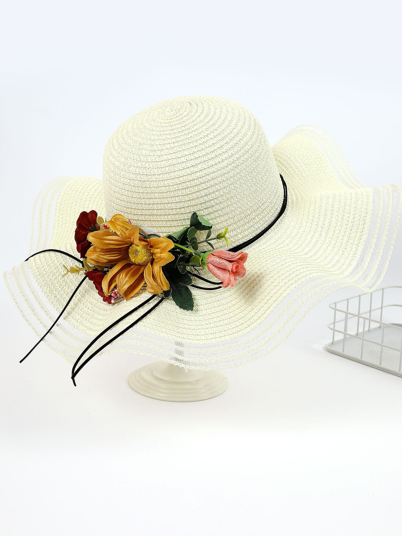 Sombrero de paja a prueba de Sol de vacaciones de verano Sombrero de paja a prueba de rayos UV Estilo coreano versátil Playa plegable