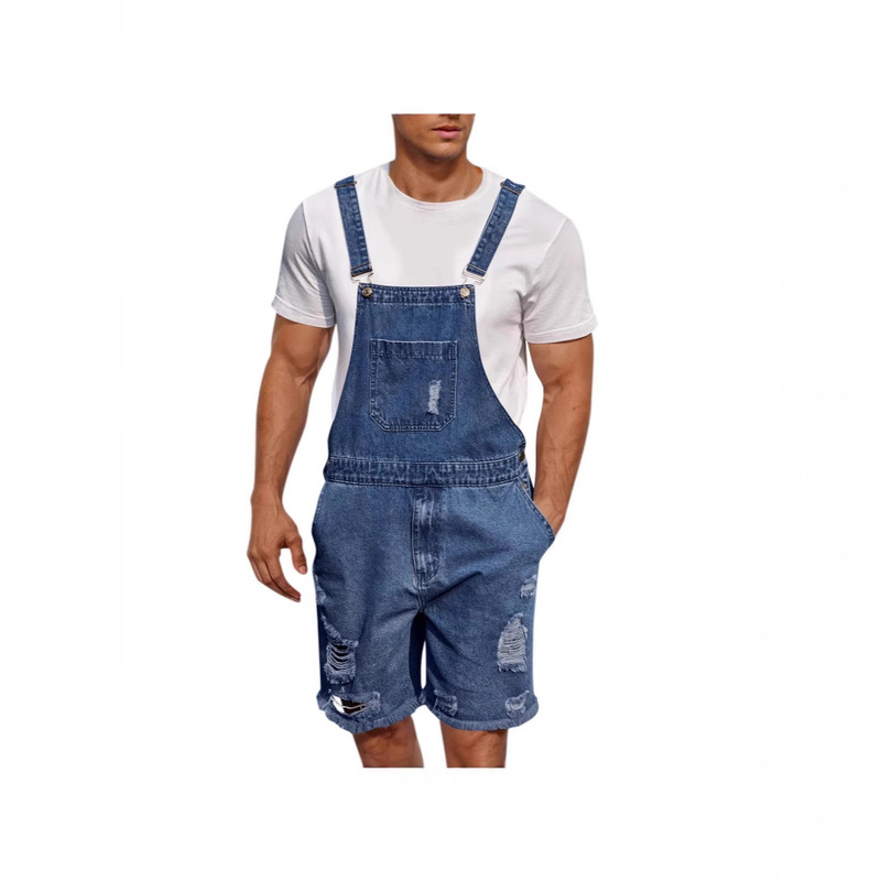 Foreign Trade Cross-Border Temu Large Size Ripped Casual Men's Denim Suspender Shorts Jeans for Men Foreign Trade Cross-Border Temu Large Size Ripped Casual Men's Denim Suspender Shorts Jeans for Men