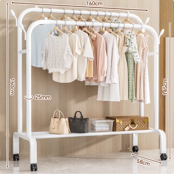 160cm 화이트 + 후크 4개 + 수납망