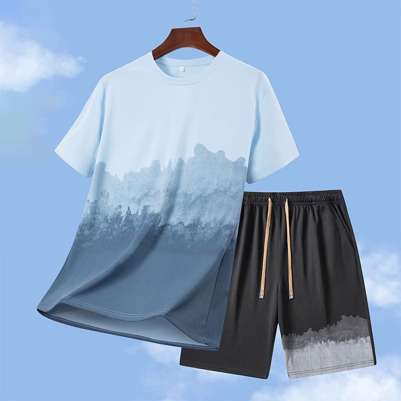 淘宝爆款夏季潮流搭配宽松跑步冰丝短袖休闲薄款运动服男装套装