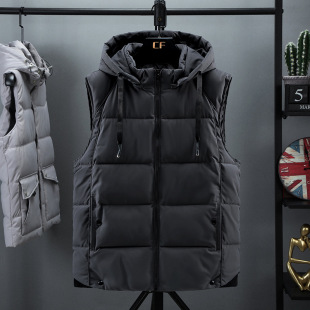 Cross-border waistcoat men's autumn and winter down cotton waistcoat waistcoat plus large size warm thick waistcoat detachable cap tide