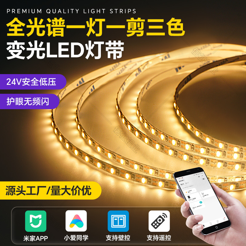 Dual-Color Temperature Adjustable 8mm Narrow Version 24V Led Strip, Freely Cuttable, Self-Adhesive, for Makeup Mirror Lighting, Flexible Light Strip Dual-Color Temperature Adjustable 8mm Narrow Version 24V Led Strip, Freely Cuttable, Self-Adhesive, for Makeup Mirror Lighting, Flexible Light Strip