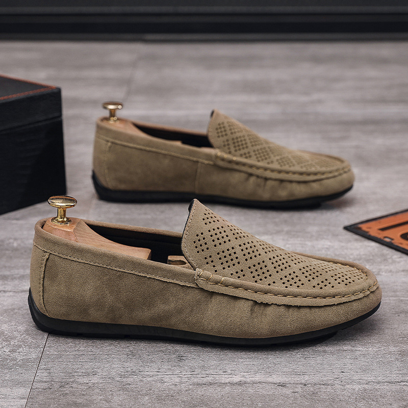 Permeable hollow casual trend men's shoes a slip-on low-help foot loafers_voghion.com