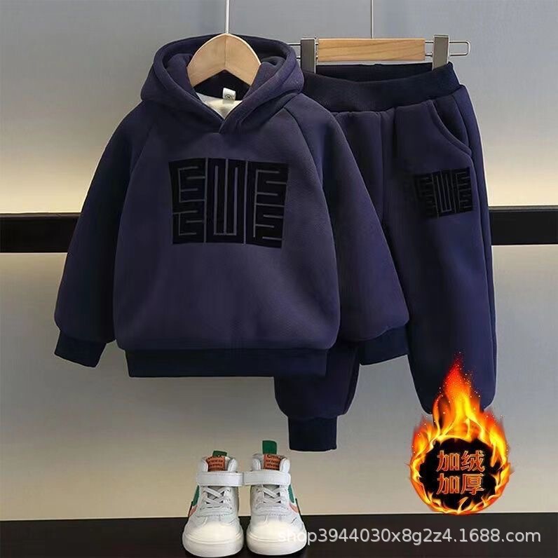 Children's Clothing, Boys' Winter Fleece Sweatshirt Set, Stylish Kids' Sportswear, Autumn and Winter Thickened Two-Piece Set Children's Clothing, Boys' Winter Fleece Sweatshirt Set, Stylish Kids' Sportswear, Autumn and Winter Thickened Two-Piece Set