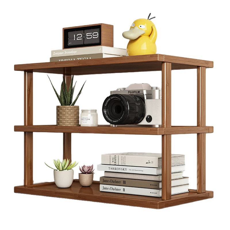 Desktop storage rack, multi-layer tabletop organizer, wooden finish, 2–4 tiers, 25/48/67 cm