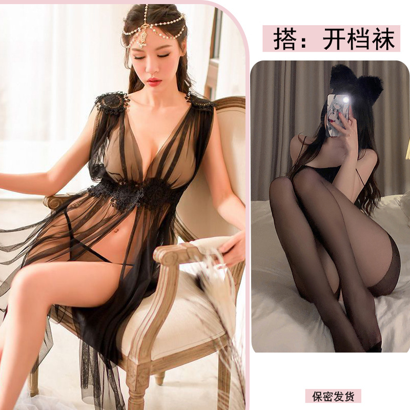 검정색 티팬티 + 검정 오픈 크로치 스타킹