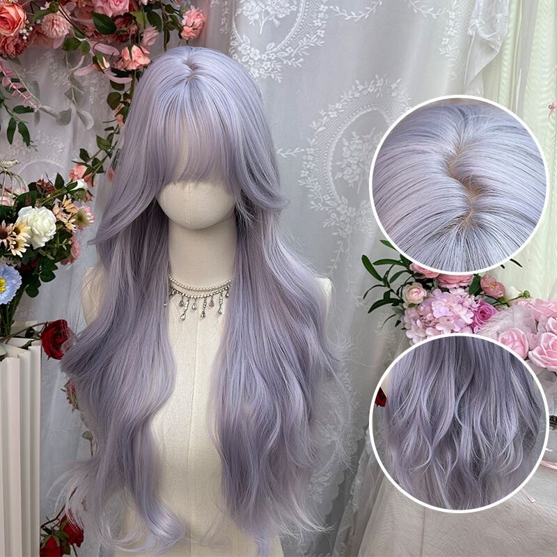Wig Female Long Curly Hair Lolita with Bangs Japanese Style Long Hair Natural Fluffy Realistic Big Waves Natural Full Headgear