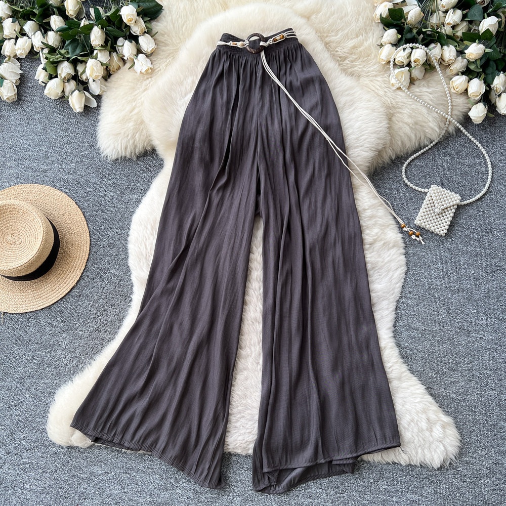 High-Waisted Wide-Leg Pants Korean Style Casual Women's Elastic Waistband Flattering Relaxed Fit For Commuting_ecoleips.com