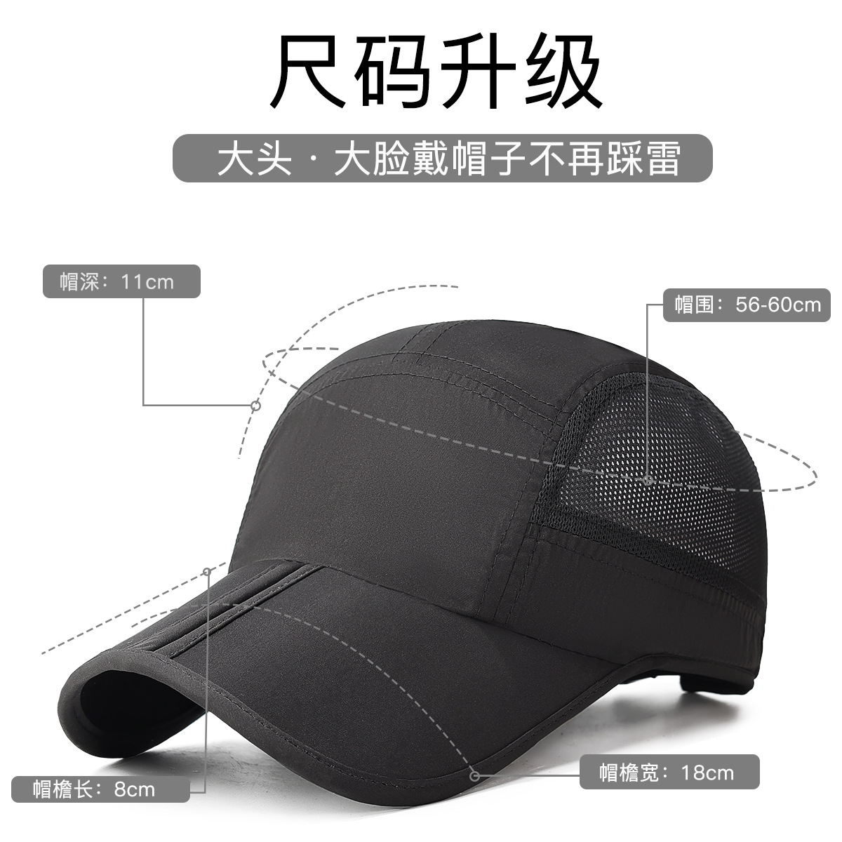 Gorra de béisbol de secado rápido con placa de luz plegable en verano, deportes al aire libre masculinos y femeninos, carrera de montañismo, sombreado solar, transpirable y casual gorra de pato