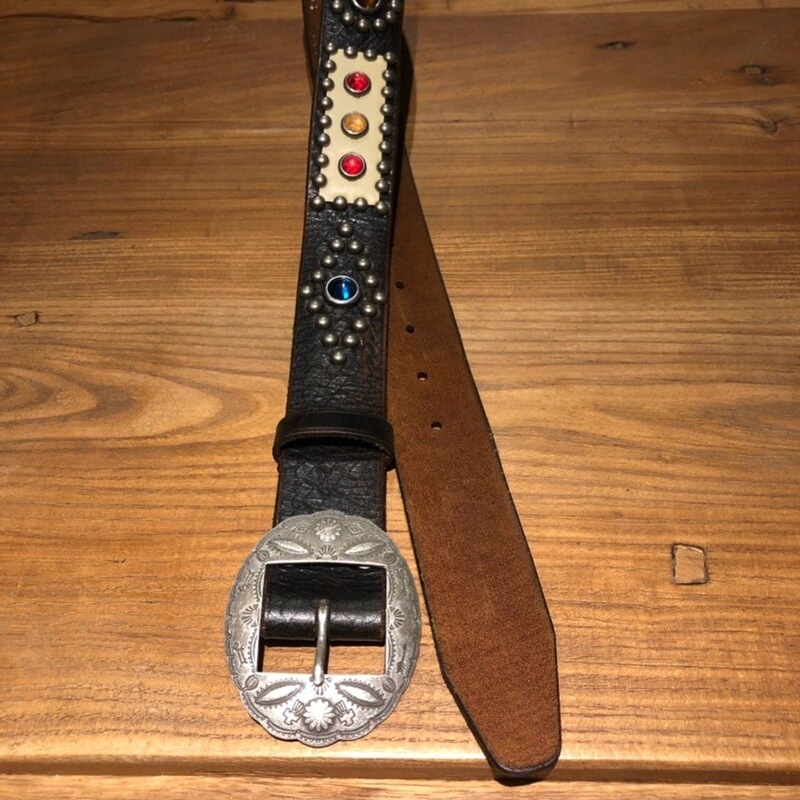 "Vintage西部雕花宝石拼接皮带金属男女中古腰带ins风金属雕花|undefined