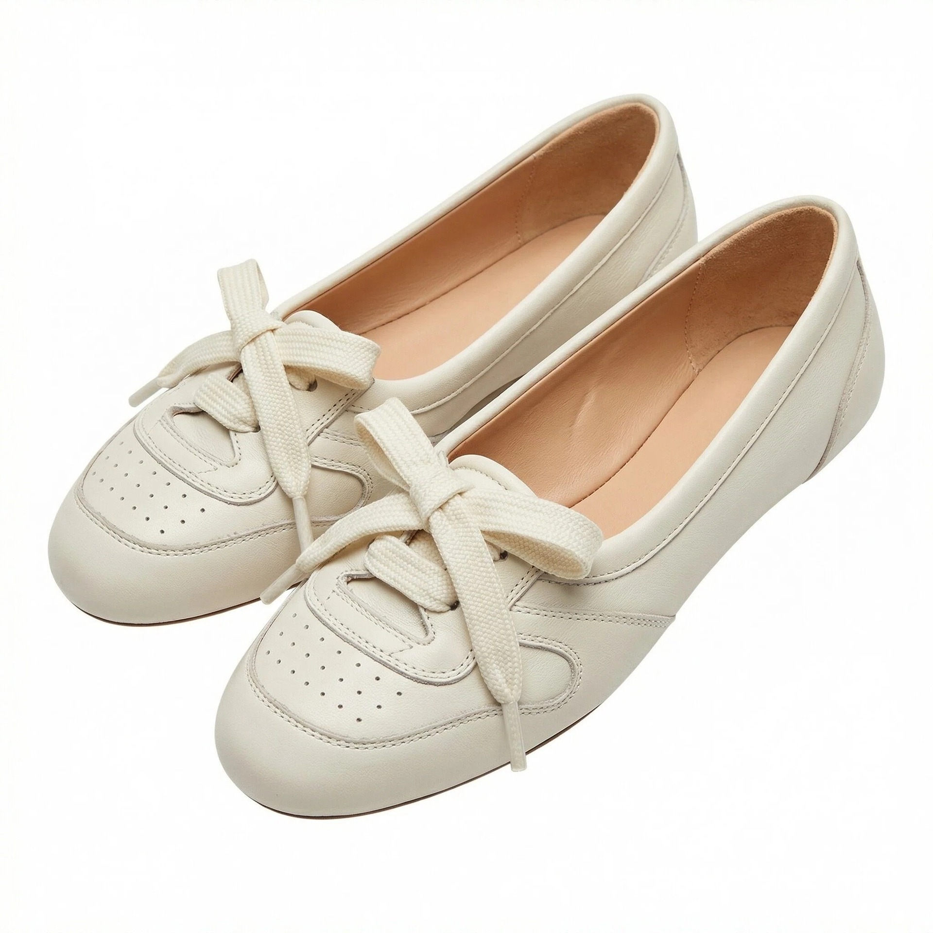 Nuevos zapatos de ballet deportivo de mujer lazos planos perforados zapatos de cuero suave zapatos casuales blancos fabricantes de cabello recto image 5