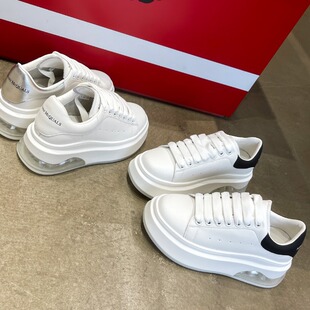 High-grade air cushion white shoes for women 2023 New genuine leather McQueen thick bottom versatile fashion casual sports Board Shoes