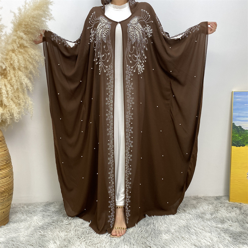 Amazon Ebay Aliexpress Cross-Border Fashion Chiffon Rhinestone Batwing Sleeve Hooded Cardigan Robe 6741 Amazon Ebay Aliexpress Cross-Border Fashion Chiffon Rhinestone Batwing Sleeve Hooded Cardigan Robe 6741