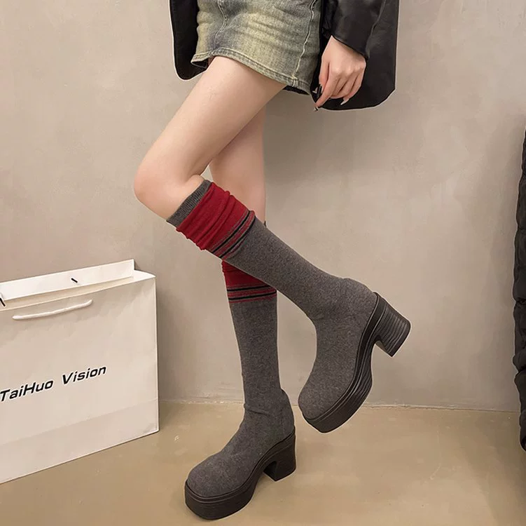 Demi-season high boots platform, elastic socks, plus size