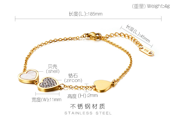 Heart Stainless Steel 18K Gold Plated Bracelets In Bulk display picture 1