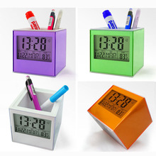 创意礼品办公室学生桌面LCD照片框闹钟可定制万年历笔筒电子钟