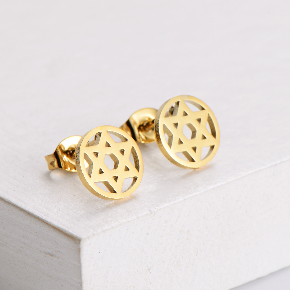 creative six-pointed star pendant stainless steel earrings necklace set wholesale Nihaojewelry