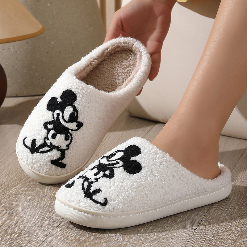 New Winter Cute Mickey Mouse Home Cotton Slippers, Comfortable Plush Slippers for Home, Warm Indoor Slippers