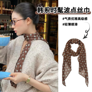 French-Style Sweet Retro Polka Dot Silk Scarf Versatile Niche Long Scarf Millennial Style High-End Scarf Headband