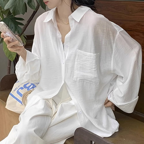 Black and White Loose Overlay Tencel Sun Protective Shirt for Women - Summer Thin Version Open Cardigan Air Conditioning Shirt Thin Covering Top