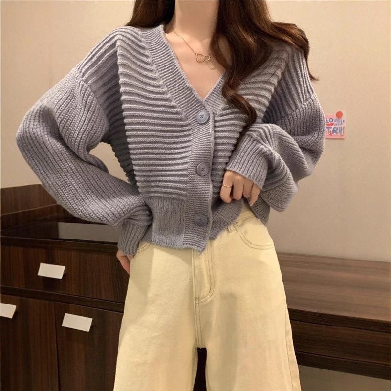 Cardigan de punto de cuello en V para mujeres 2025 otoño y invierno nuevo suéter holgado perezoso abrigo chic chaqueta pequeña al por mayor image 1